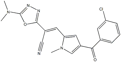 3-[4-(3-chlorobenzoyl)-1-methyl-1H-pyrrol-2-yl]-2-[5-(dimethylamino)-1,3,4-oxadiazol-2-yl]acrylonitrile Struktur