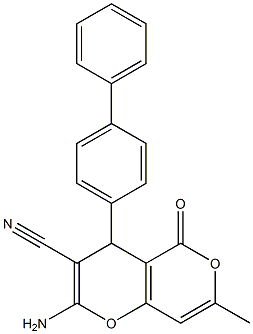 2-amino-4-[1,1'-biphenyl]-4-yl-7-methyl-5-oxo-4H,5H-pyrano[4,3-b]pyran-3-carbonitrile Struktur