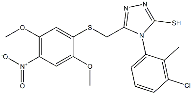 4-(3-chloro-2-methylphenyl)-5-{[(2,5-dimethoxy-4-nitrophenyl)thio]methyl}-4H-1,2,4-triazole-3-thiol Struktur