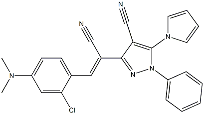 3-{2-[2-chloro-4-(dimethylamino)phenyl]-1-cyanovinyl}-1-phenyl-5-(1H-pyrrol-1-yl)-1H-pyrazole-4-carbonitrile Struktur