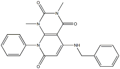 5-(benzylamino)-1,3-dimethyl-8-phenyl-1,2,3,4,7,8-hexahydropyrido[2,3-d]pyrimidine-2,4,7-trione Struktur