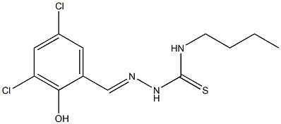 N1-butyl-2-(3,5-dichloro-2-hydroxybenzylidene)hydrazine-1-carbothioamide Struktur