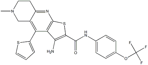 3-amino-6-methyl-4-(2-thienyl)-N-[4-(trifluoromethoxy)phenyl]-5,6,7,8-tetrahydrothieno[2,3-b][1,6]naphthyridine-2-carboxamide Struktur