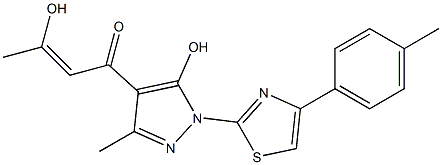 3-hydroxy-1-{5-hydroxy-3-methyl-1-[4-(4-methylphenyl)-1,3-thiazol-2-yl]-1H-pyrazol-4-yl}-2-buten-1-one Struktur