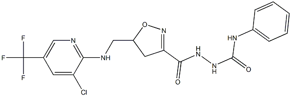 2-{[5-({[3-chloro-5-(trifluoromethyl)-2-pyridinyl]amino}methyl)-4,5-dihydro-3-isoxazolyl]carbonyl}-N-phenyl-1-hydrazinecarboxamide Struktur