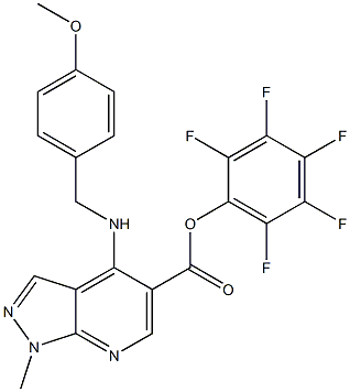 2,3,4,5,6-pentafluorophenyl 4-[(4-methoxybenzyl)amino]-1-methyl-1H-pyrazolo[3,4-b]pyridine-5-carboxylate Struktur