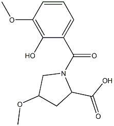 1-(2-hydroxy-3-methoxybenzoyl)-4-methoxypyrrolidine-2-carboxylic acid Struktur