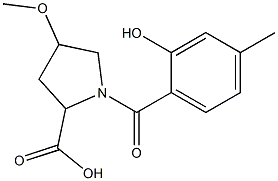 1-(2-hydroxy-4-methylbenzoyl)-4-methoxypyrrolidine-2-carboxylic acid Struktur