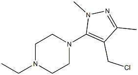 1-[4-(chloromethyl)-1,3-dimethyl-1H-pyrazol-5-yl]-4-ethylpiperazine Struktur