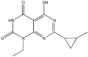 1-ethyl-5-mercapto-7-(2-methylcyclopropyl)pyrimido[4,5-d]pyrimidine-2,4(1H,3H)-dione Struktur