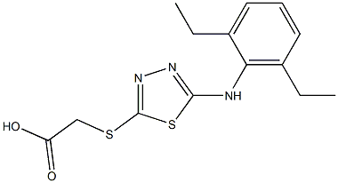 2-({5-[(2,6-diethylphenyl)amino]-1,3,4-thiadiazol-2-yl}sulfanyl)acetic acid Struktur