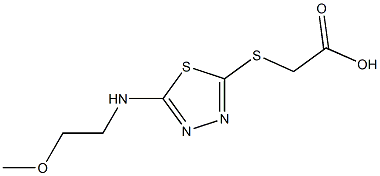 2-({5-[(2-methoxyethyl)amino]-1,3,4-thiadiazol-2-yl}sulfanyl)acetic acid Struktur