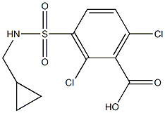 2,6-dichloro-3-[(cyclopropylmethyl)sulfamoyl]benzoic acid Struktur