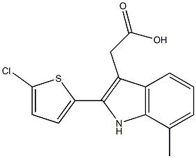 2-[2-(5-chlorothiophen-2-yl)-7-methyl-1H-indol-3-yl]acetic acid Struktur