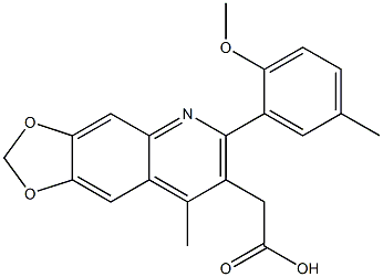 2-[6-(2-methoxy-5-methylphenyl)-8-methyl-2H-[1,3]dioxolo[4,5-g]quinolin-7-yl]acetic acid Struktur