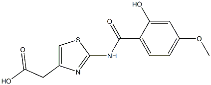 2-{2-[(2-hydroxy-4-methoxybenzene)amido]-1,3-thiazol-4-yl}acetic acid Struktur