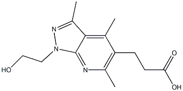 3-[1-(2-hydroxyethyl)-3,4,6-trimethyl-1H-pyrazolo[3,4-b]pyridin-5-yl]propanoic acid Struktur