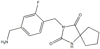 3-{[4-(aminomethyl)-2-fluorophenyl]methyl}-1,3-diazaspiro[4.4]nonane-2,4-dione Struktur