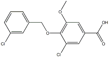 3-chloro-4-[(3-chlorophenyl)methoxy]-5-methoxybenzoic acid Struktur