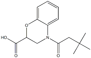 4-(3,3-dimethylbutanoyl)-3,4-dihydro-2H-1,4-benzoxazine-2-carboxylic acid Struktur