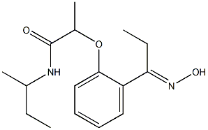 N-(butan-2-yl)-2-{2-[1-(hydroxyimino)propyl]phenoxy}propanamide Struktur