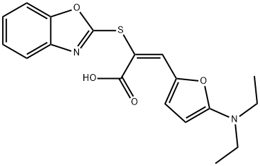 2-Propenoic  acid,  2-(2-benzoxazolylthio)-3-[5-(diethylamino)-2-furanyl]-,  (2E)- Struktur