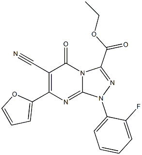 ethyl 6-cyano-1-(2-fluorophenyl)-7-(2-furyl)-5-oxo-1,5-dihydro[1,2,4]triazolo[4,3-a]pyrimidine-3-carboxylate Struktur