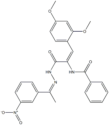 N-(2-(2,4-dimethoxyphenyl)-1-{[2-(1-{3-nitrophenyl}ethylidene)hydrazino]carbonyl}vinyl)benzamide Struktur