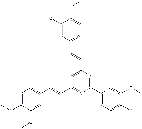 2-(3,4-dimethoxyphenyl)-4,6-bis[2-(3,4-dimethoxyphenyl)vinyl]pyrimidine Struktur