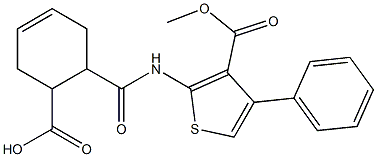 6-({[3-(methoxycarbonyl)-4-phenyl-2-thienyl]amino}carbonyl)-3-cyclohexene-1-carboxylic acid Struktur