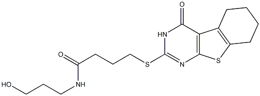 N-(3-hydroxypropyl)-4-[(4-oxo-3,4,5,6,7,8-hexahydro[1]benzothieno[2,3-d]pyrimidin-2-yl)sulfanyl]butanamide Struktur