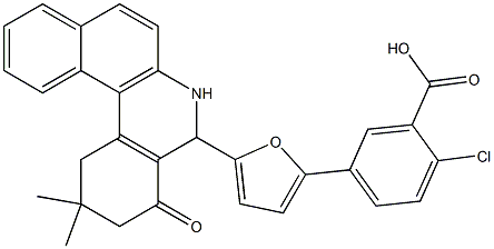 2-chloro-5-[5-(2,2-dimethyl-4-oxo-1,2,3,4,5,6-hexahydrobenzo[a]phenanthridin-5-yl)-2-furyl]benzoic acid Struktur