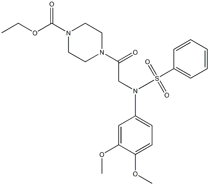 ethyl 4-{[3,4-dimethoxy(phenylsulfonyl)anilino]acetyl}-1-piperazinecarboxylate Struktur