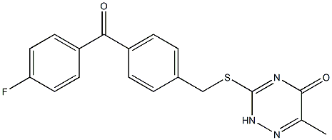 3-{[4-(4-fluorobenzoyl)benzyl]sulfanyl}-6-methyl-1,2,4-triazin-5(2H)-one Struktur