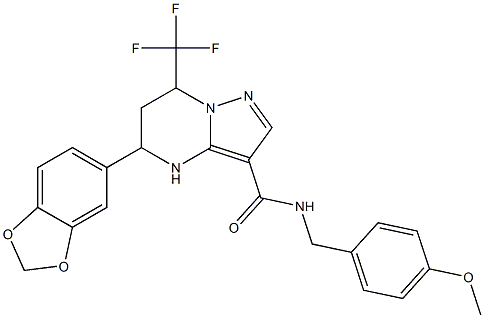 5-(1,3-benzodioxol-5-yl)-N-(4-methoxybenzyl)-7-(trifluoromethyl)-4,5,6,7-tetrahydropyrazolo[1,5-a]pyrimidine-3-carboxamide Struktur