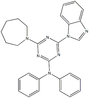 4-(1-azepanyl)-6-(1H-benzimidazol-1-yl)-N,N-diphenyl-1,3,5-triazin-2-amine Struktur