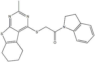 4-{[2-(2,3-dihydro-1H-indol-1-yl)-2-oxoethyl]sulfanyl}-2-methyl-5,6,7,8-tetrahydro[1]benzothieno[2,3-d]pyrimidine Struktur