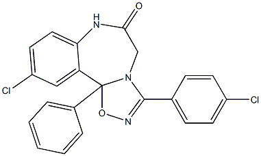 10-chloro-3-(4-chlorophenyl)-11b-phenyl-7,11b-dihydro[1,2,4]oxadiazolo[4,5-d][1,4]benzodiazepin-6(5H)-one Struktur