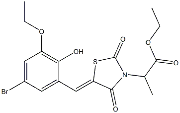 ethyl 2-[5-(5-bromo-3-ethoxy-2-hydroxybenzylidene)-2,4-dioxo-1,3-thiazolidin-3-yl]propanoate Struktur