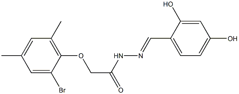 2-(2-bromo-4,6-dimethylphenoxy)-N'-(2,4-dihydroxybenzylidene)acetohydrazide Struktur