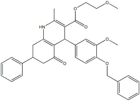 2-methoxyethyl 4-[4-(benzyloxy)-3-methoxyphenyl]-2-methyl-5-oxo-7-phenyl-1,4,5,6,7,8-hexahydro-3-quinolinecarboxylate Struktur