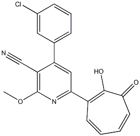 4-(3-chlorophenyl)-6-(2-hydroxy-3-oxo-1,4,6-cycloheptatrien-1-yl)-2-methoxynicotinonitrile Struktur