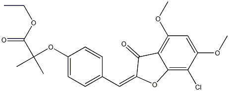 ethyl 2-{4-[(7-chloro-4,6-dimethoxy-3-oxo-1-benzofuran-2(3H)-ylidene)methyl]phenoxy}-2-methylpropanoate Struktur