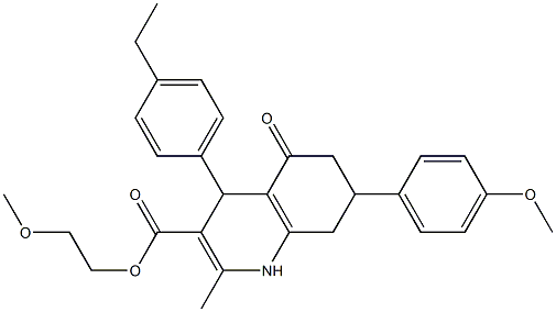 2-methoxyethyl 4-(4-ethylphenyl)-7-(4-methoxyphenyl)-2-methyl-5-oxo-1,4,5,6,7,8-hexahydro-3-quinolinecarboxylate Struktur