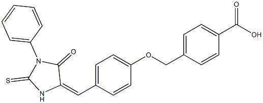 4-({4-[(5-oxo-1-phenyl-2-thioxo-4-imidazolidinylidene)methyl]phenoxy}methyl)benzoic acid Struktur