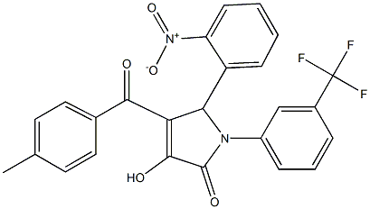 3-hydroxy-5-{2-nitrophenyl}-4-[(4-methylphenyl)carbonyl]-1-[3-(trifluoromethyl)phenyl]-1,5-dihydro-2H-pyrrol-2-one Struktur