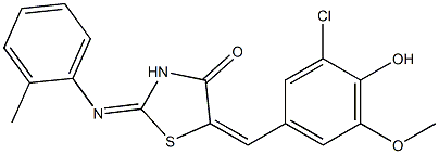 5-(3-chloro-4-hydroxy-5-methoxybenzylidene)-2-[(2-methylphenyl)imino]-1,3-thiazolidin-4-one Struktur