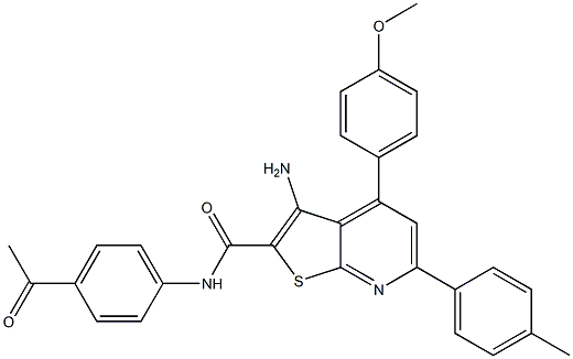 N-(4-acetylphenyl)-3-amino-4-(4-methoxyphenyl)-6-(4-methylphenyl)thieno[2,3-b]pyridine-2-carboxamide Struktur