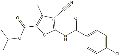 isopropyl 5-[(4-chlorobenzoyl)amino]-4-cyano-3-methyl-2-thiophenecarboxylate Struktur