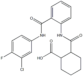 2-({2-[(3-chloro-4-fluoroanilino)carbonyl]anilino}carbonyl)cyclohexanecarboxylic acid Struktur